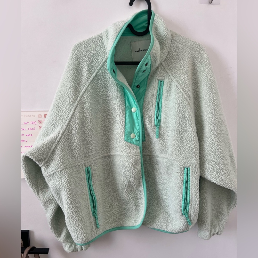 XS American eagle mint green fleece jacket